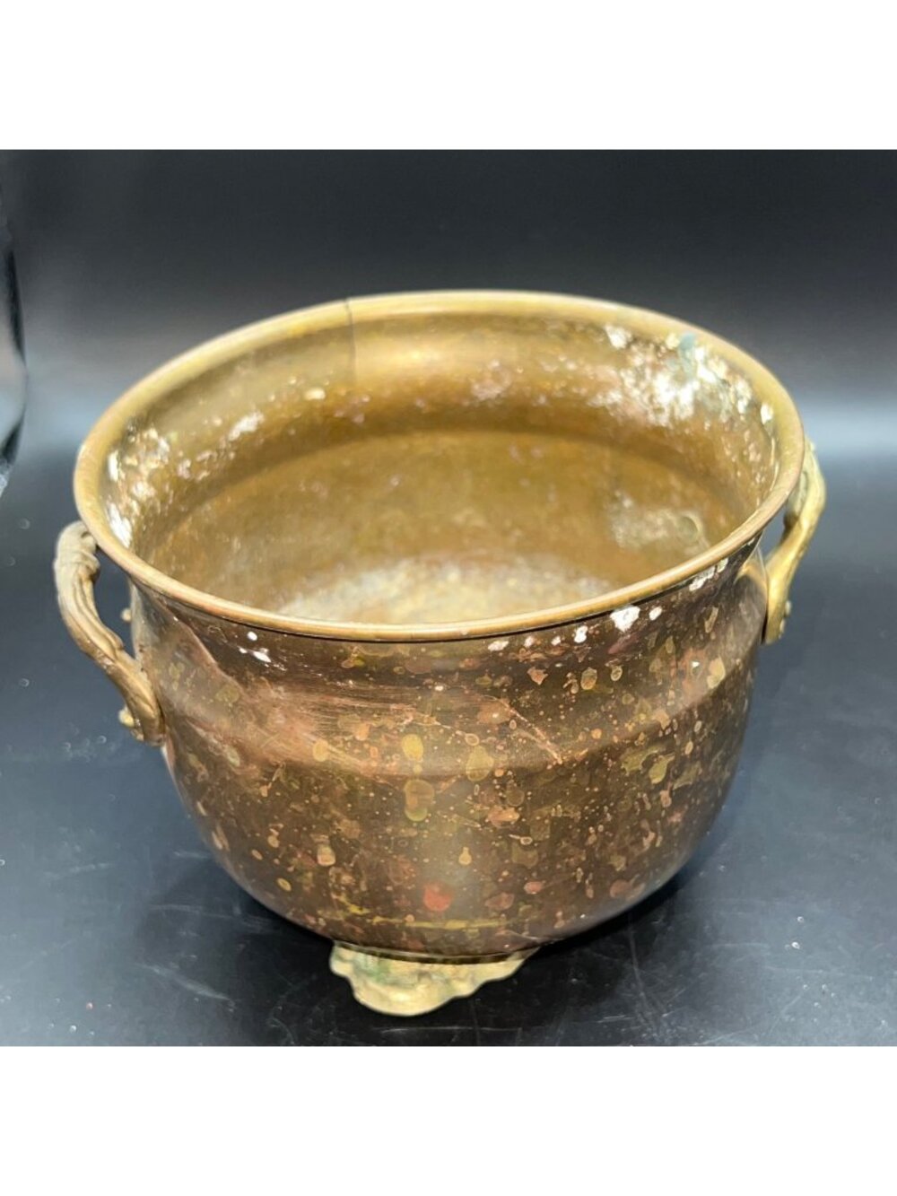Antique Brass Footed Planter Pot Ornate Handles Patina indoor/outdoor unique